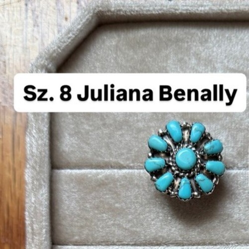 Juliana Benally Handmade Navajo Sterling Turquoise Cluster Ring Size 8